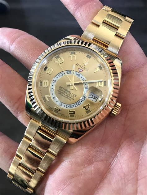 rolex sky dweller yellow gold replica|rolex sky dweller gold price.